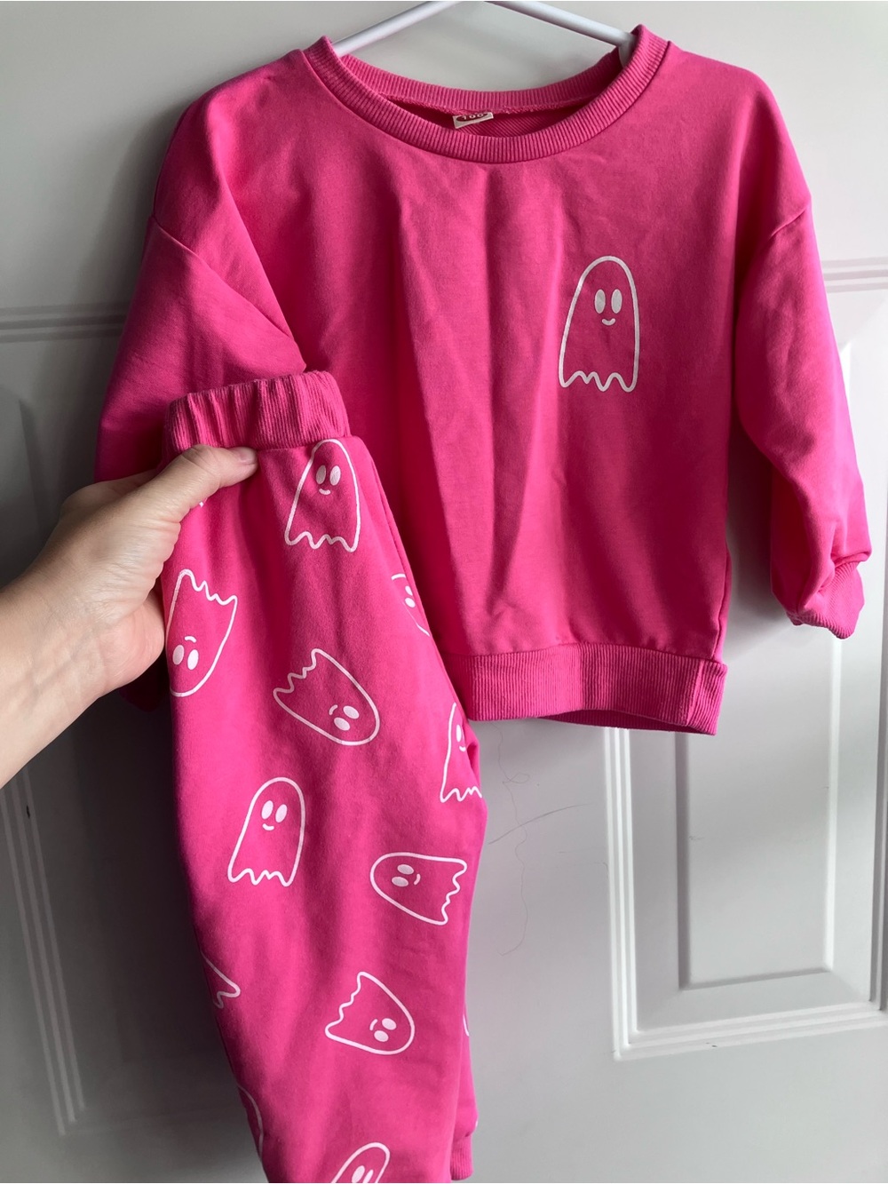 Pink Halloween ghost print sweater pants set cotton blend 3T